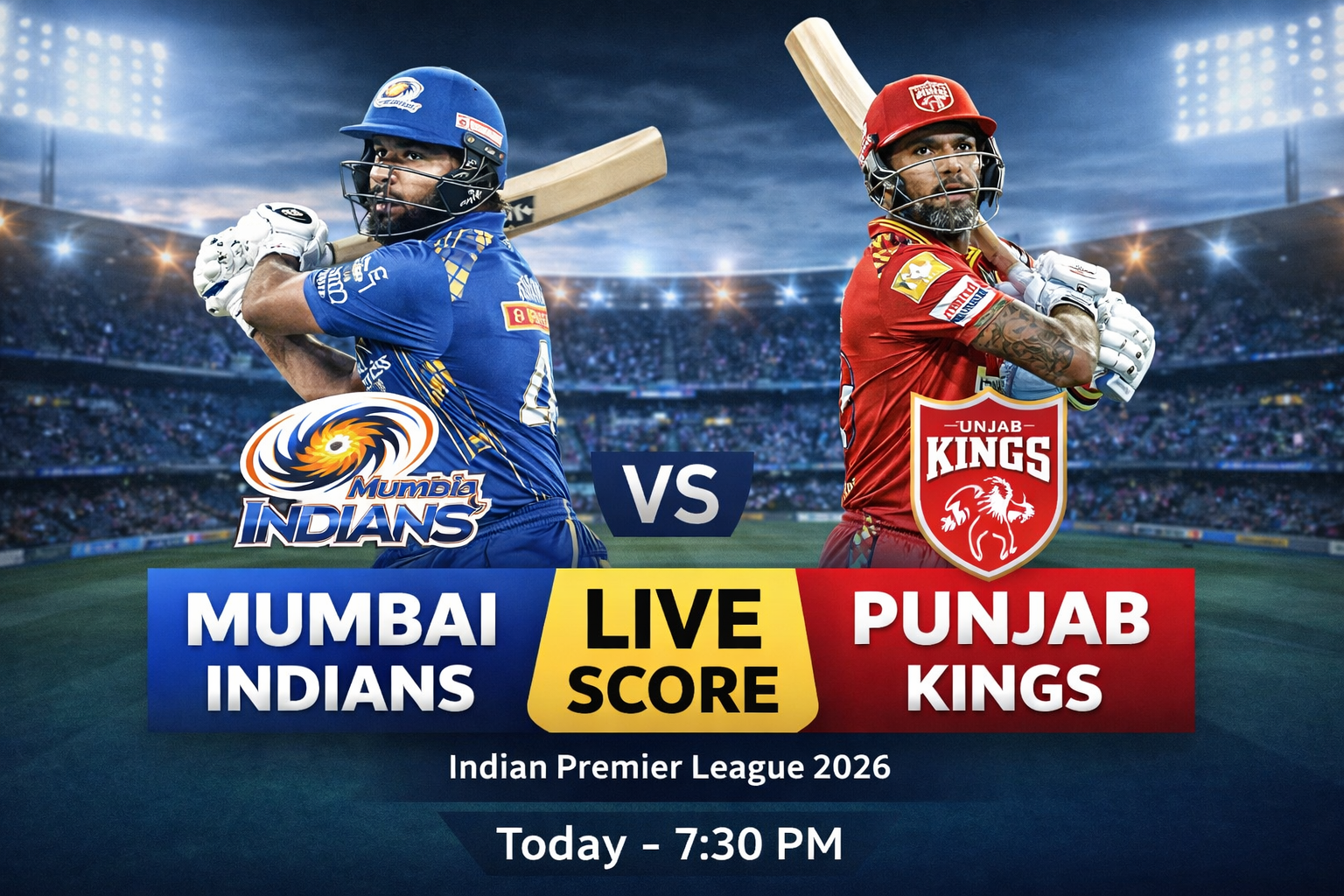 Mumbai Indians vs Punjab Kings Live Score 2026