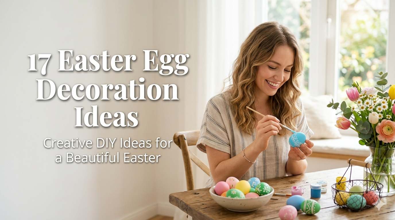 Woman decorating colorful Easter eggs at home with pastel designs, Easter egg decoration ideas
