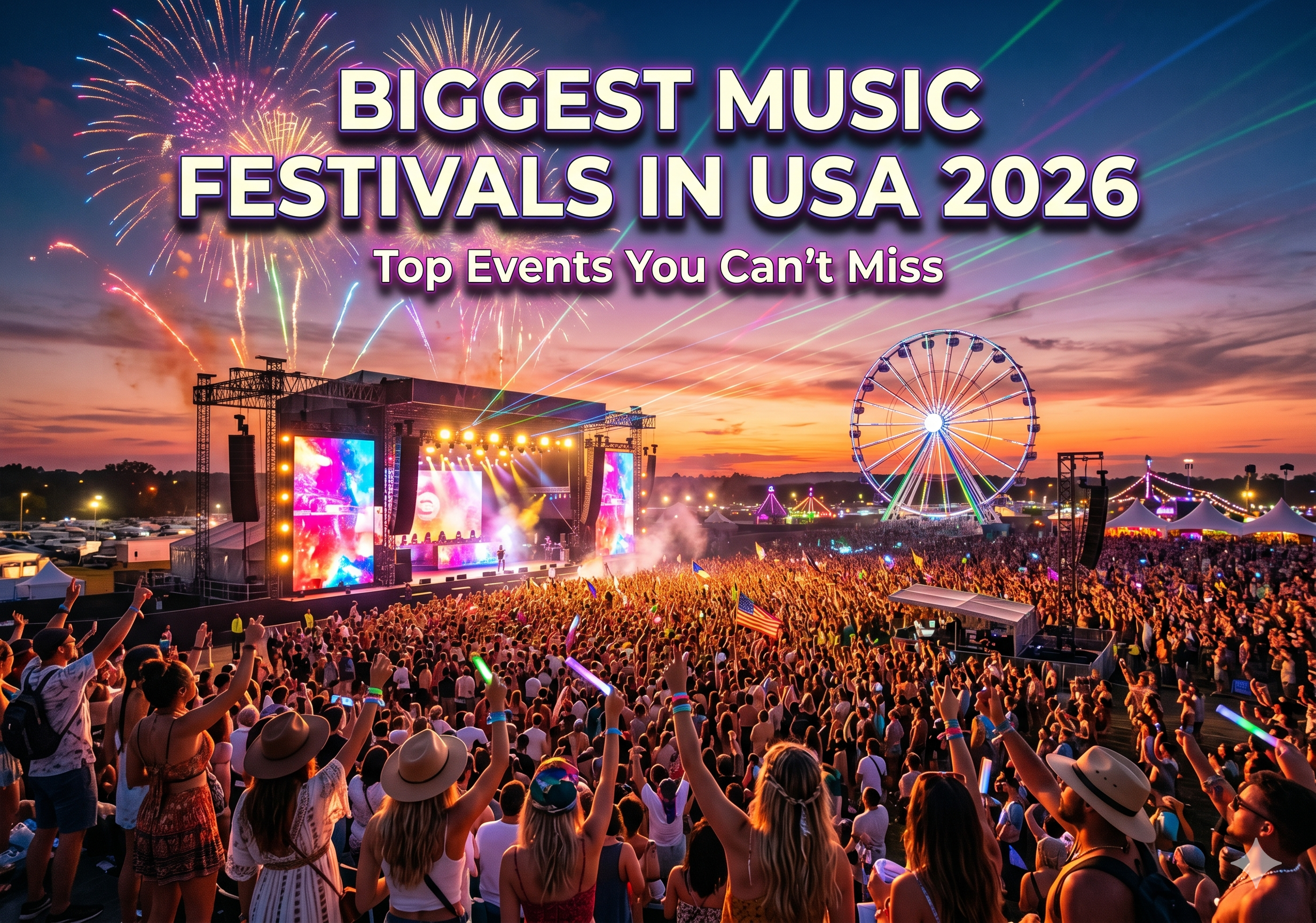 Biggest Music Festivals in USA 2026 crowd enjoying live concert and stage lights