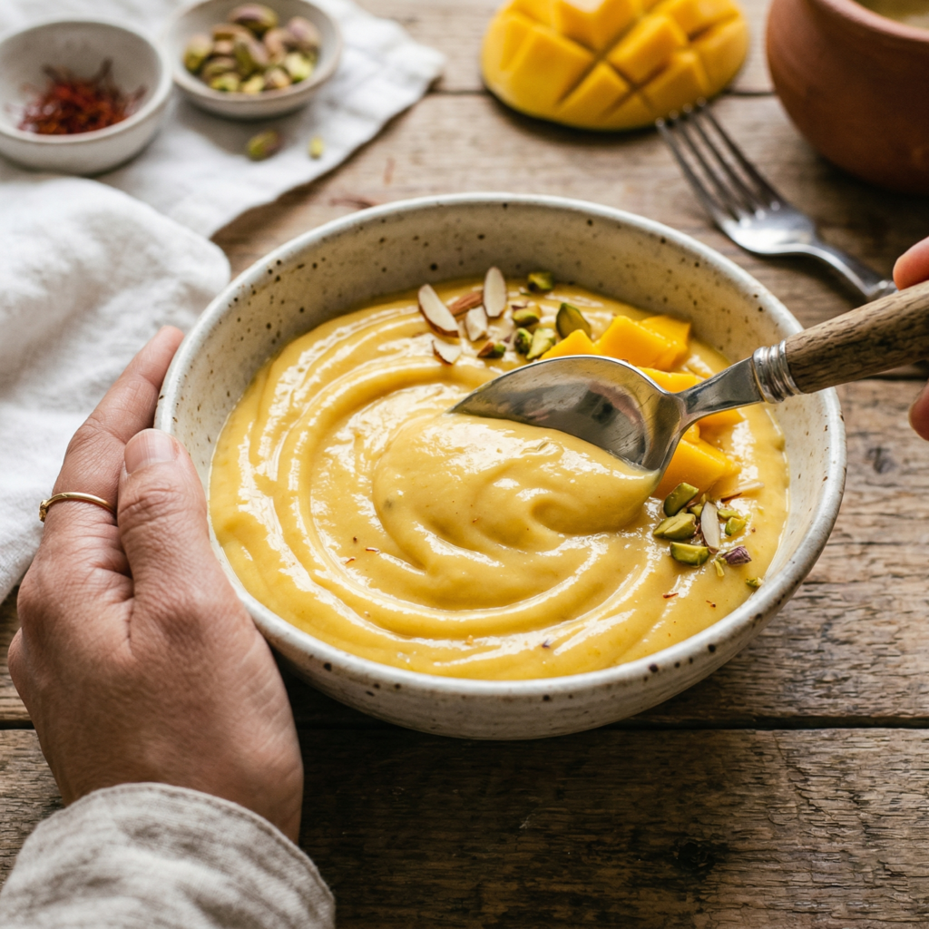 શીખંડ મિશ્રણને smooth બનાવવાની રીત – કેરીનો શીખંડ રેસીપી ગુજરાતી