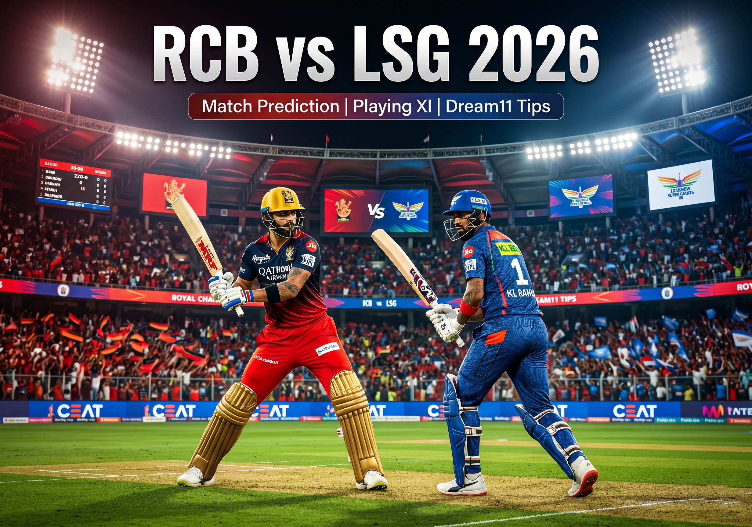 RCB vs LSG 2026 – Match Preview, Player Stats, Playing XI & Prediction
