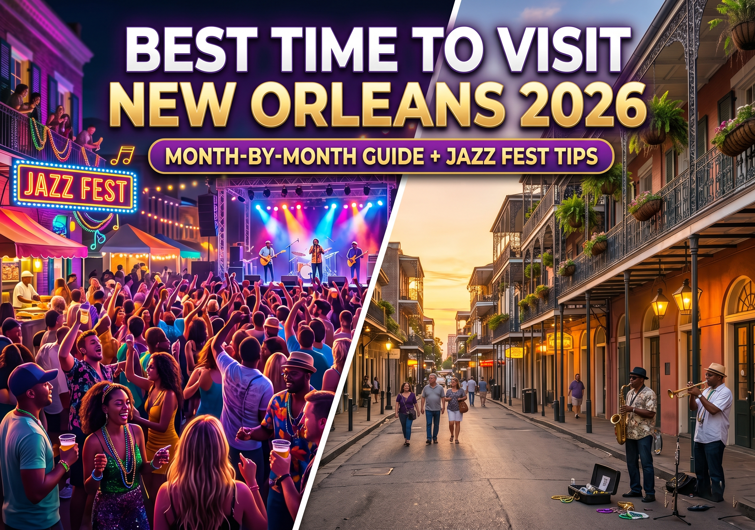 Best time to visit New Orleans 2026 month wise travel guide with Jazz Fest