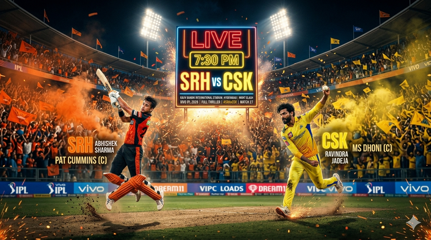 SRH vs CSK live score 2026 IPL today match 7:30 PM stadium view